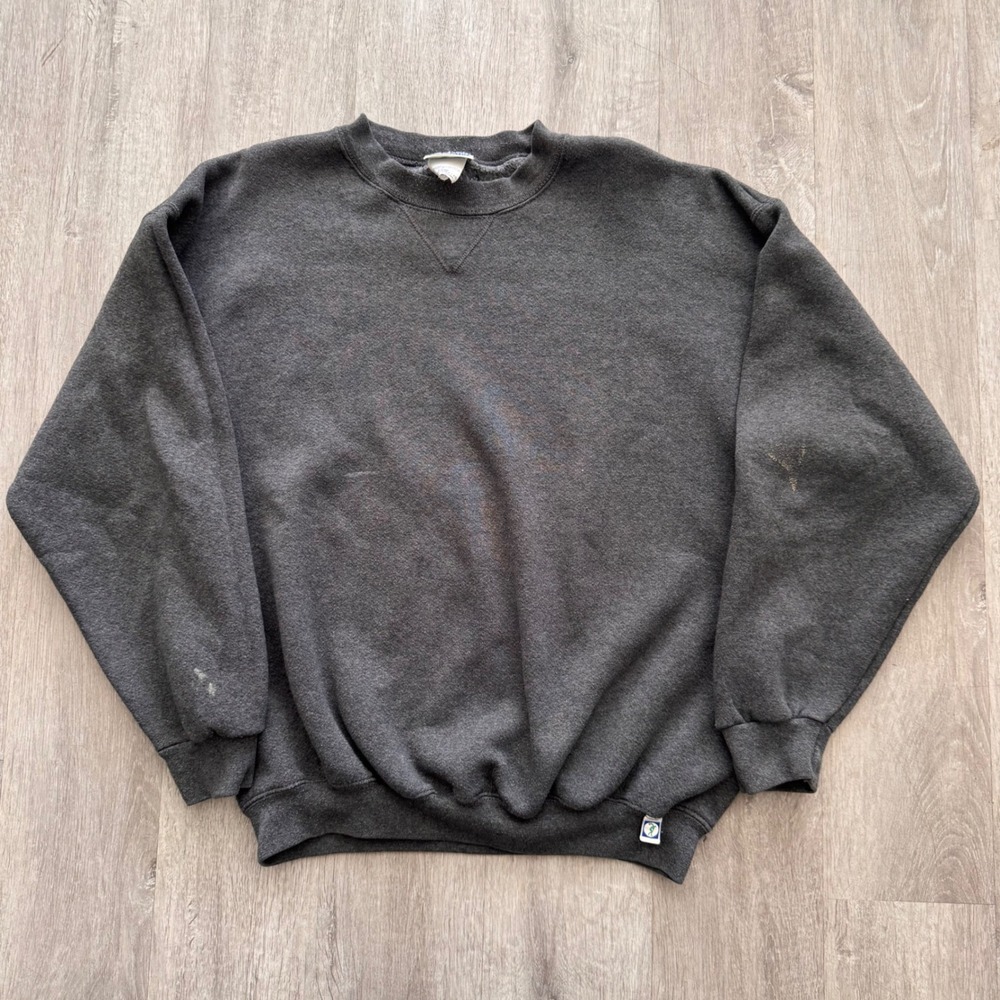 Vintage Discus Athletic Crewneck Sweatshirt Charcoal Gray Mens Large Distressed